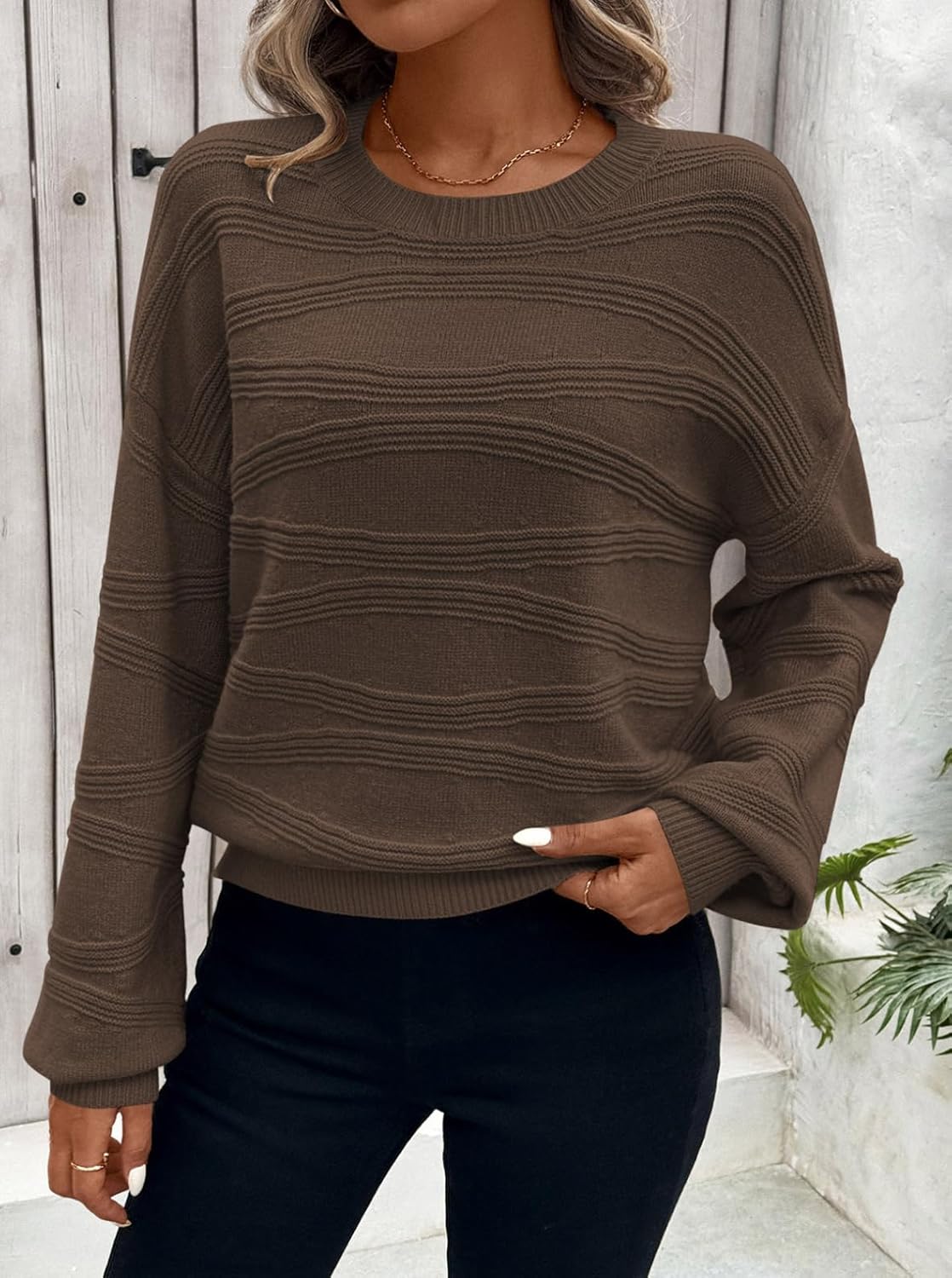 Pink Queen Womens Crew Neck Long Sleeve Ribbed Knit Pullover Tops Loose Casual Sweater Jumpers Fashion Trendy 2026 - Image 2