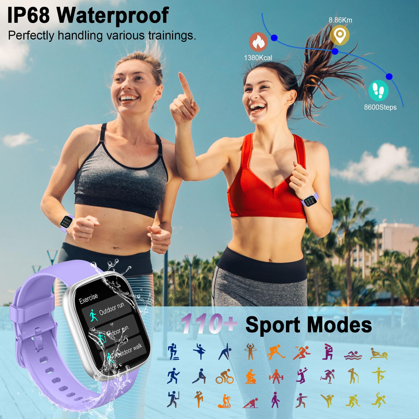 Reloj Inteligente Hombre Mujer, 1.91'' Smartwatch con Llamadas Bluetooth, 110+ Deportivos Pulsera Actividad con Pulsómetro/Monitor de Sueño/Podómetro,Impermeable IP68 Smart Watch para Android/iOS-2024