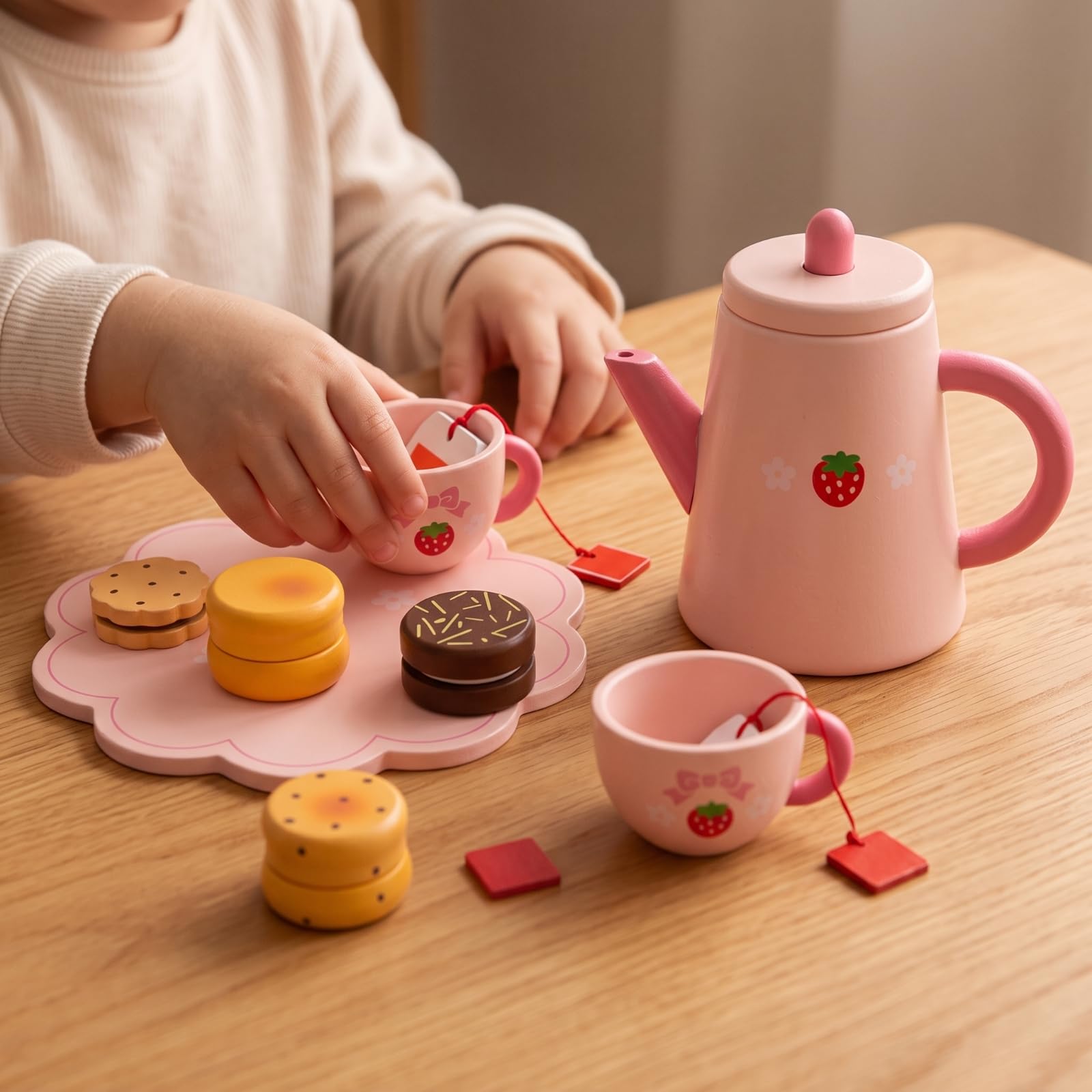 Servizio da tè Giocattolo Sicuro | Realistico, Set da tè con Vassoio, Didattico, per Asilo, Bambini