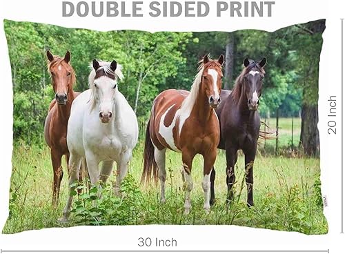 Miniatura 7 de EKOBLA Funda de almohada con diseño de caballos, caballos marrones y blancos, estampado de animales, grupo de vida silvestre, hojas verdes, árboles,