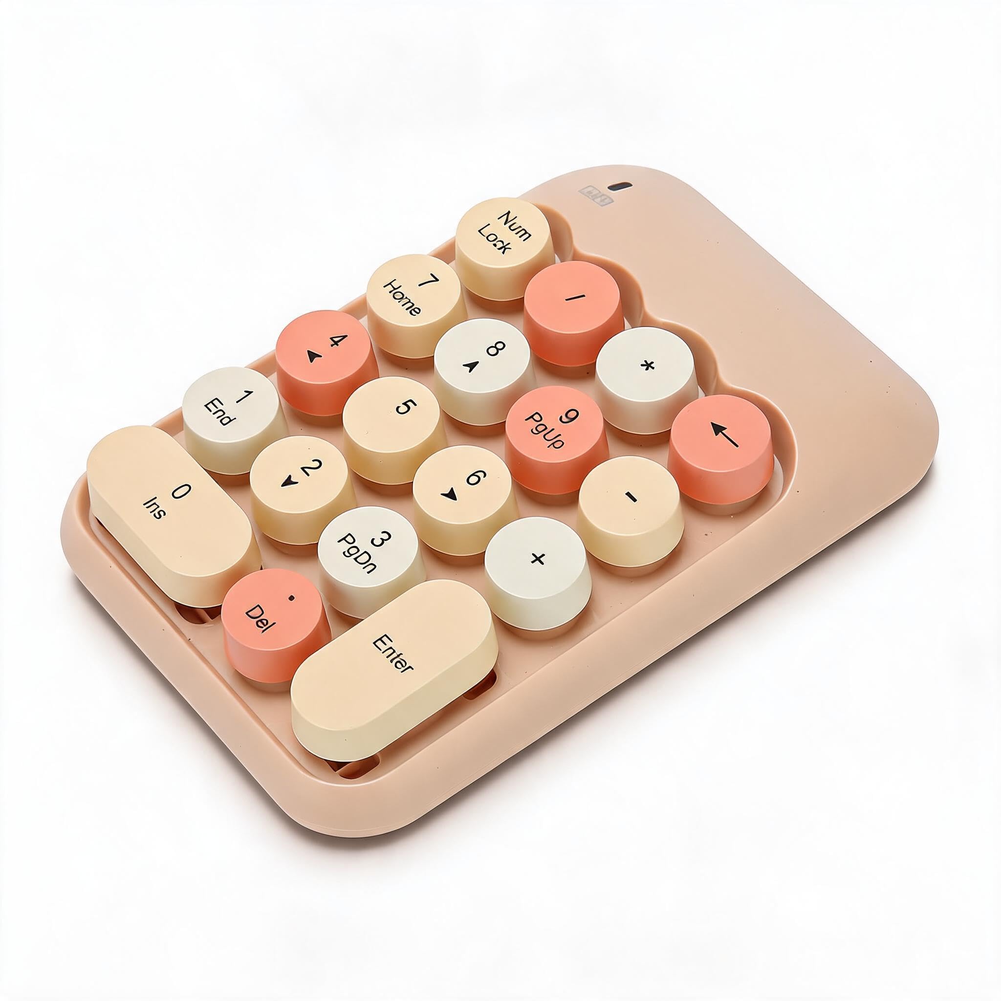 Sxhlseller 2.4GHz Wireless Number Keypad Number Pad 18 Keys Retro Color Round Keycaps Portable Number Keyboard with USB Receiver for Laptop Notebook Desktop PC (Milk Tea Color Mixed Color)-picture-26