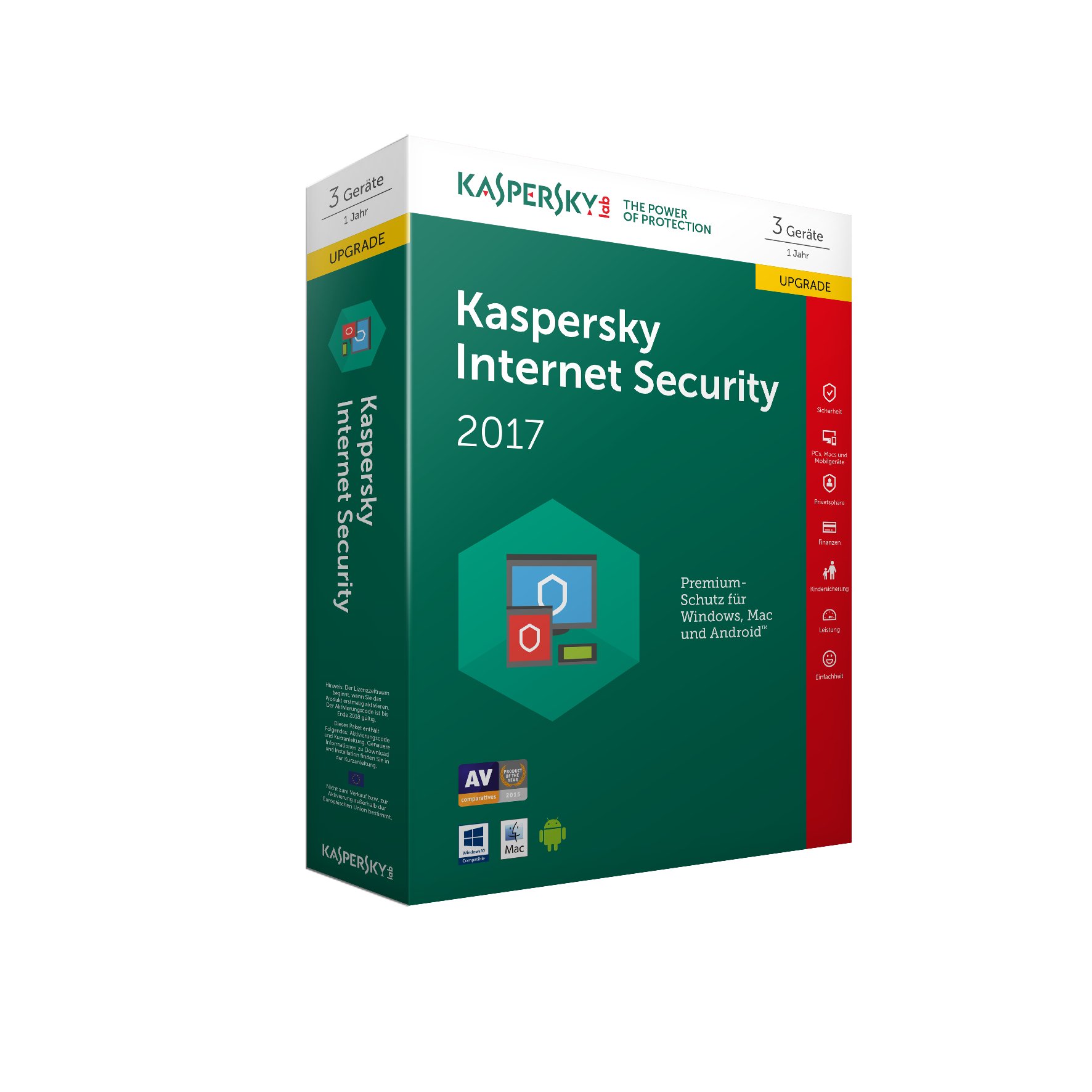 Kaspersky Internet Security Upgrade 2017 | 3 Geräte | 1 Jahr | PC/Mac/Android | Download