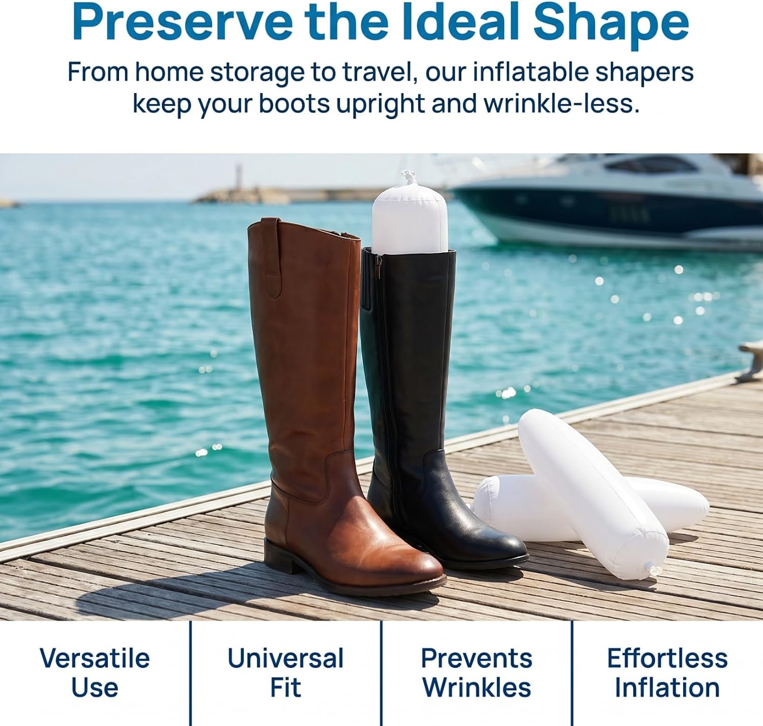 3 Pairs Inflatable Boot Shapers for Tall and Mid-Calf Boots Air-Filled Boot Trees with Adjustable Fit to Help Maintain Shape Prevent Wrinkles and Support Home Travel Business Use