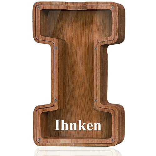 Vista 53 de Customized Name Large Wooden Piggy Bank for Boys Girls Alphabets Letter A-Z Coins Bills Money Change Bank Box Initial on Clear Cover