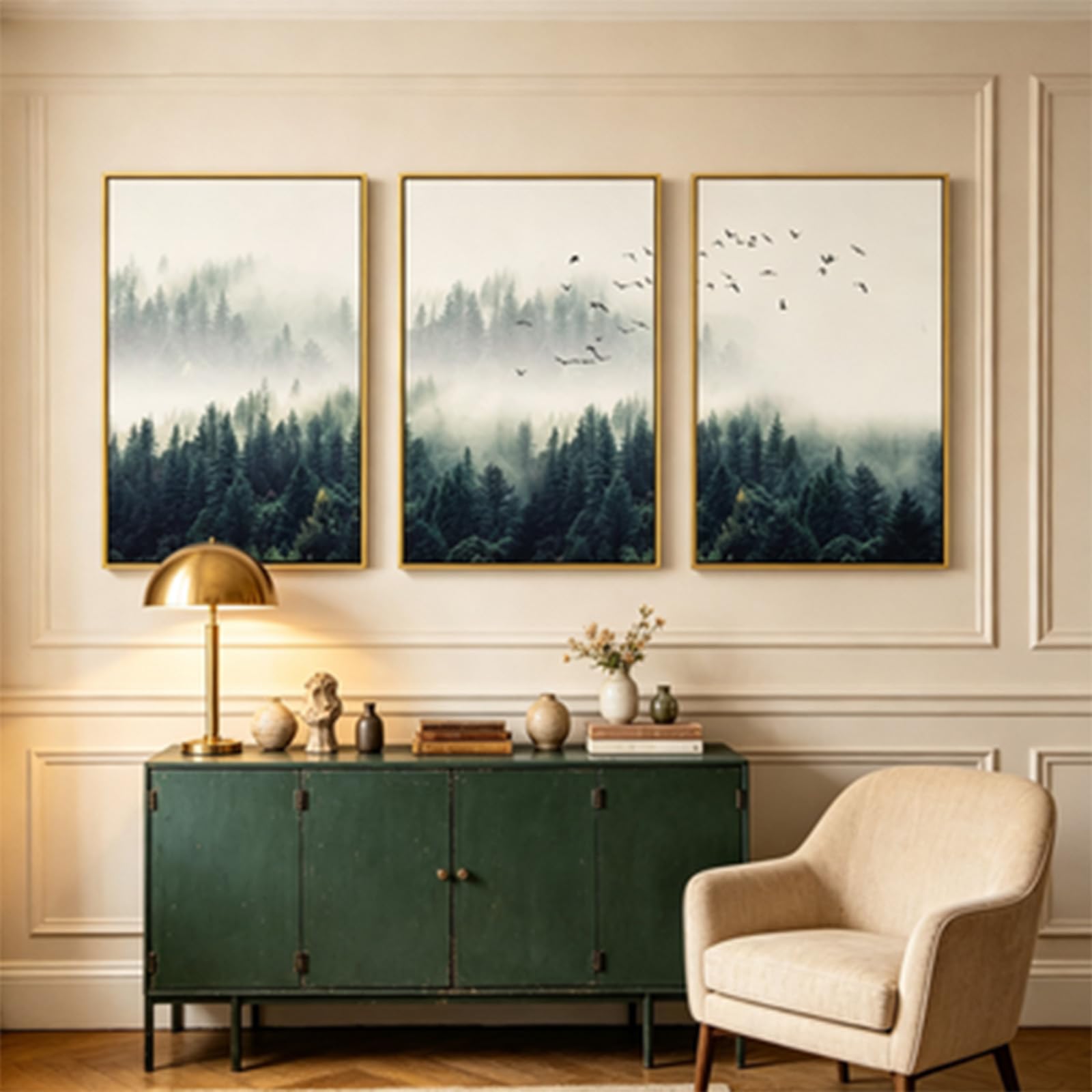 ZBELLO 3-piece set - Forest Mist Scene Art Printed Poster, Natural Scenery Painting, Home Wall Decoration Painting, Frameless (40 * 50,forest)