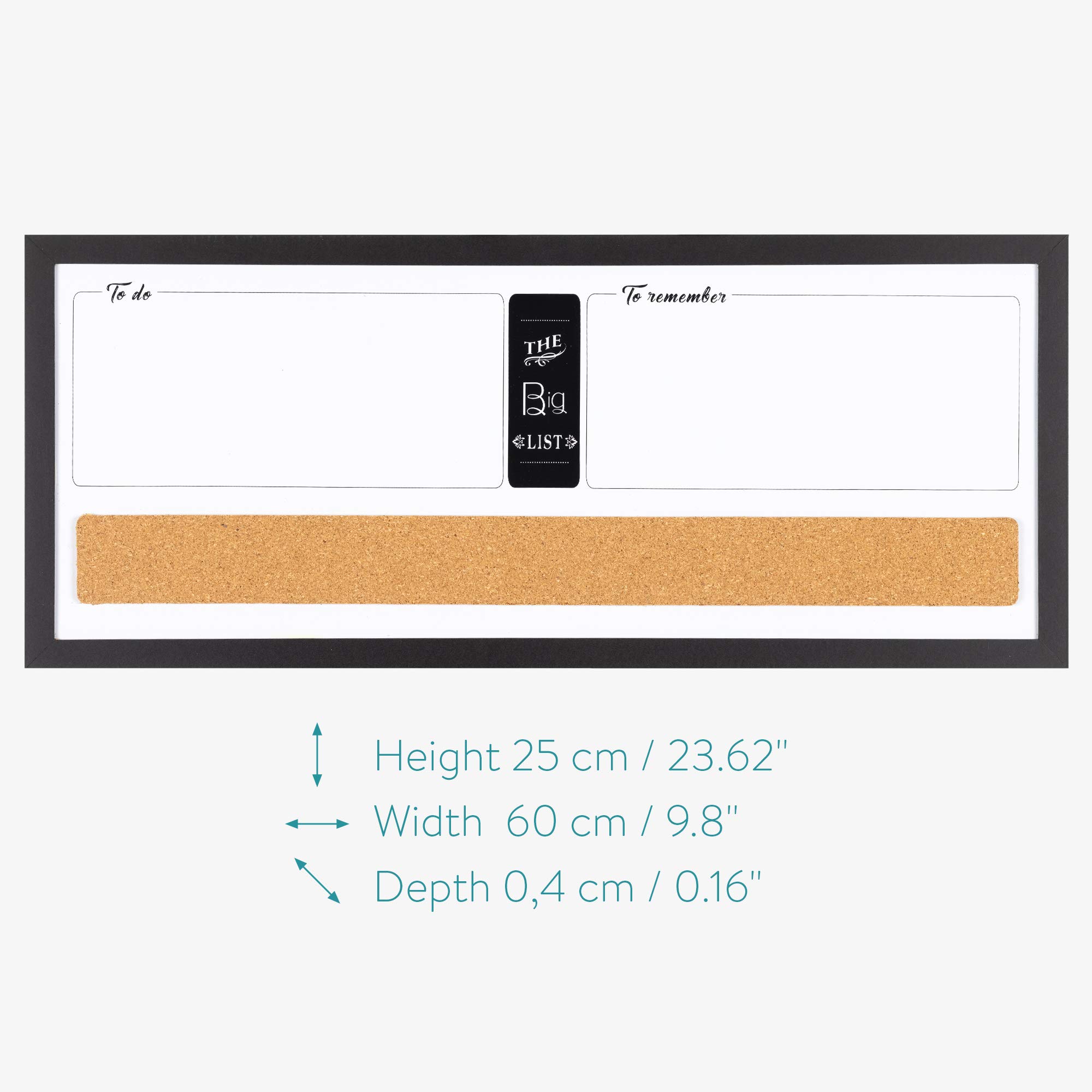 Navaris Lavagnetta Magnetica Bianca e Sughero - Combo Lavagna 2in1 con Pennarello e Puntine - White Memo-Board con Cornice 60x25cm con Calamite Spilli