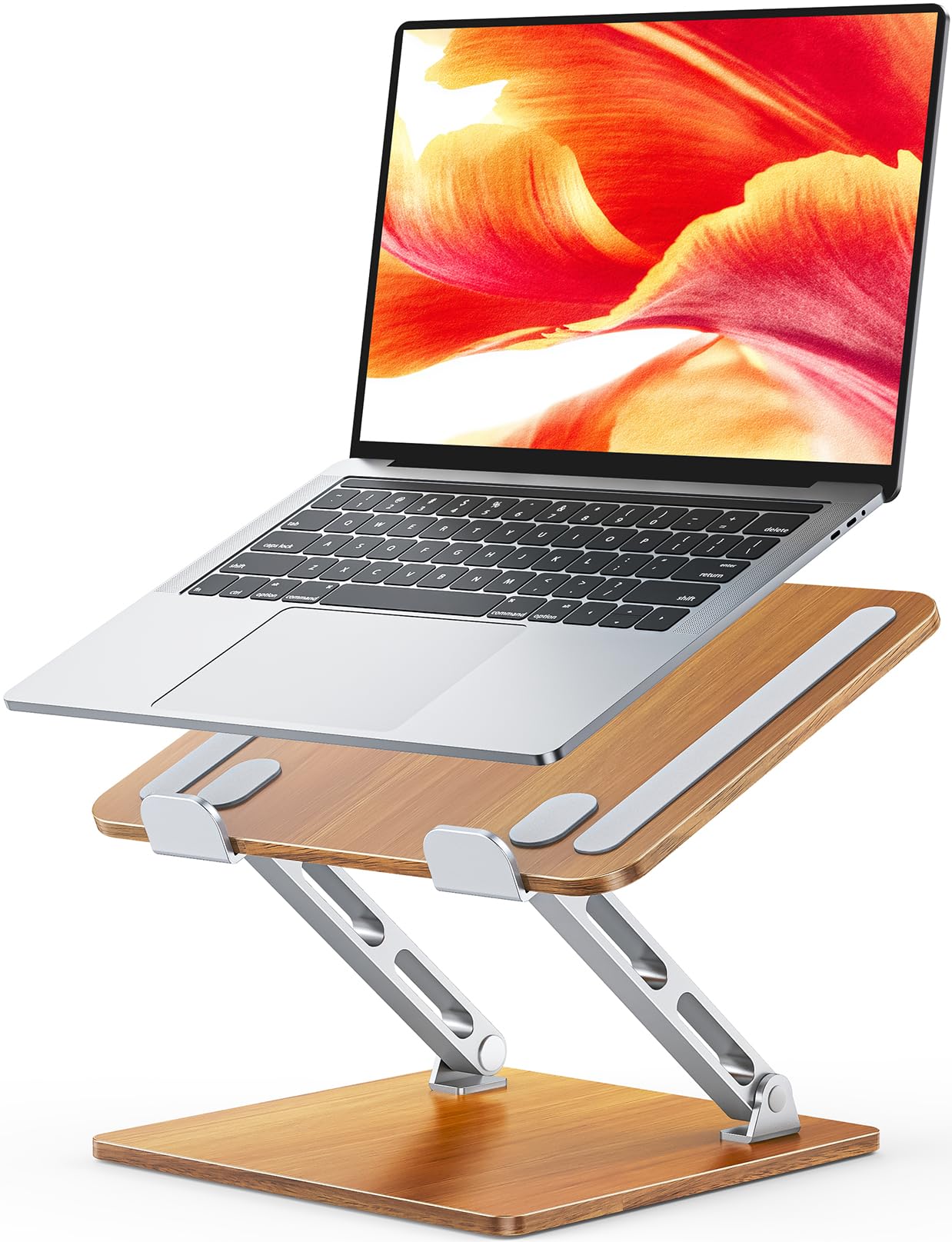 CIRYCASE Laptop Stand dla biurka, aluminium i drewno Ergonomiczny laptop Riser z regulowanym kątem, składany podwójny stojak dla komputera, kompatybilny wszystkie laptopy 10-16"