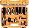Crosstar 12Pcs Professional O2 Sensor Socket & Thread Chaser Set | 22mm78, 27mm, 1-116 Sockets | 12 & 38 Drive Oxygen Sensor Removal Tool for Oil Pressure, Vacuum, Thermal Sensors