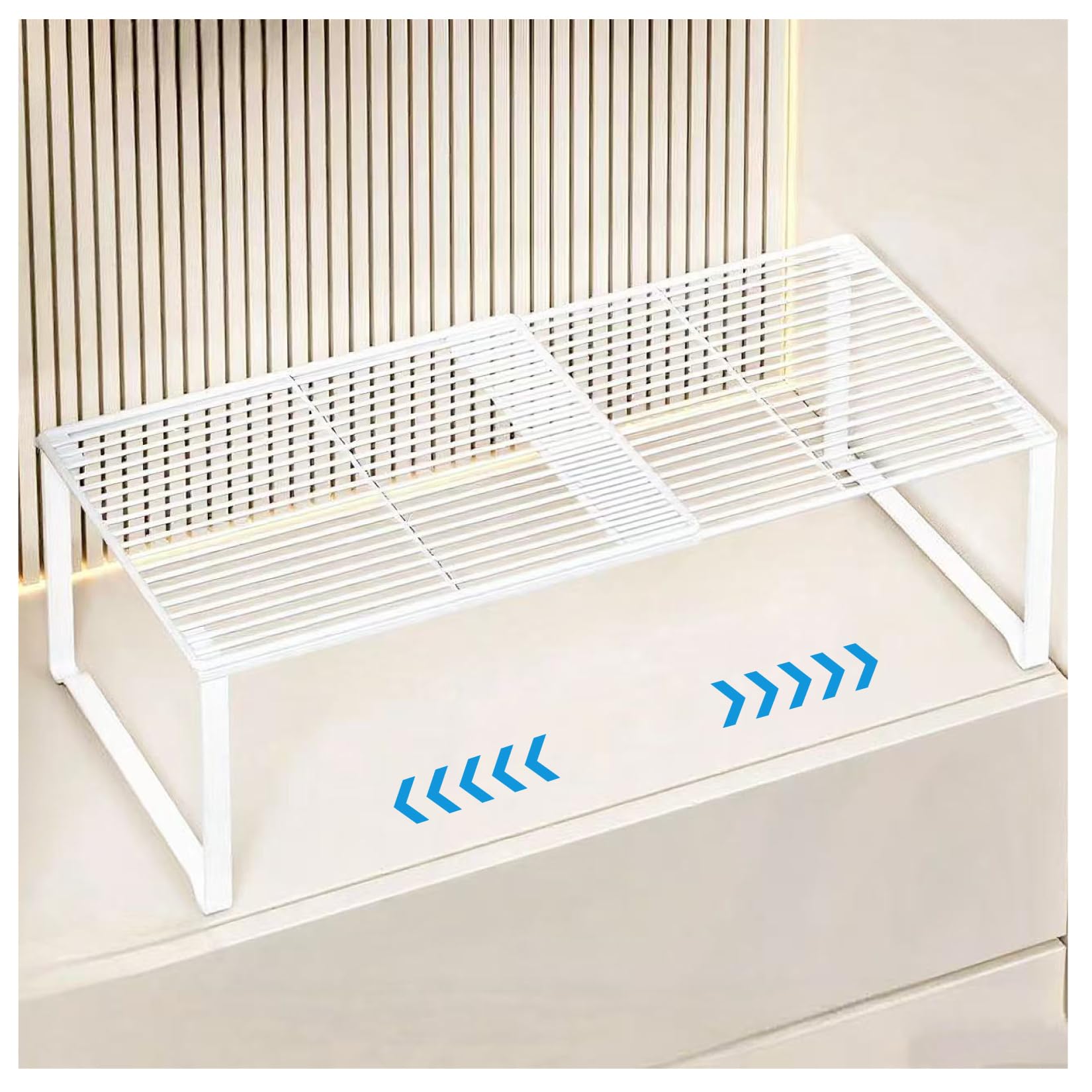 Photo 1 of HGZBS Extendable Metal Wire Shelf Organizer - Adjustable 15-24.4in Length, Stackable Storage Rack for Kitchen/Pantry/Bathroom/Shoe Cabinet/Tool Closet (1, White)