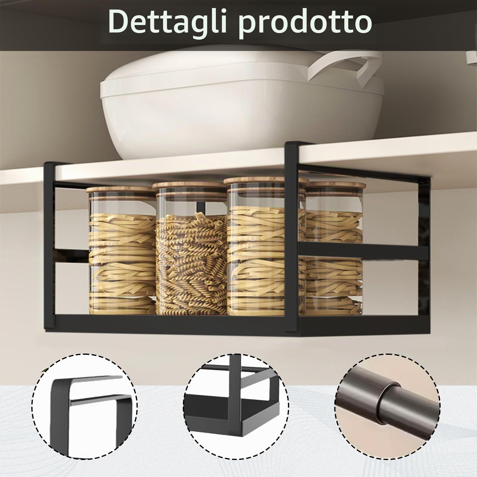 Mensola Sospesa Da Cucina, Mensola Regolabile Cestello Sottopensile In Metallo Portaspezie Estensibile In Larghezza 24-45cm Libreria Sospesa Per Sottopensile Da Cucina
