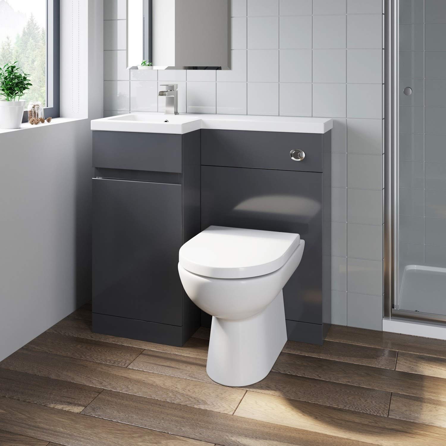 Buy 900mm L Shape Bathroom Vanity Sink Unit Furniture Storage, Left ...