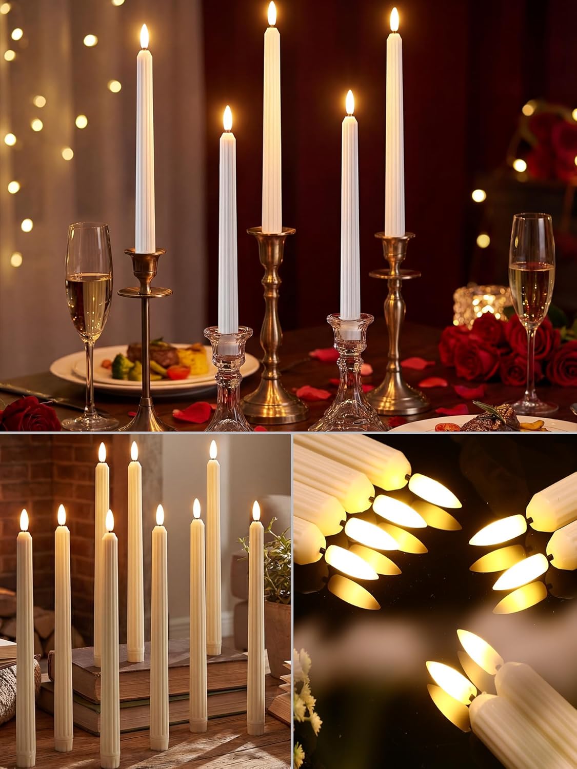 Retisee 100 Pcs 11 Inch Flameless Taper Candles LED Candles Bulk Battery Operated Taper Candle Flickering LED Candlesticks for Valentines Birthday Wedding Party Decor (Roman Style,Ivory)