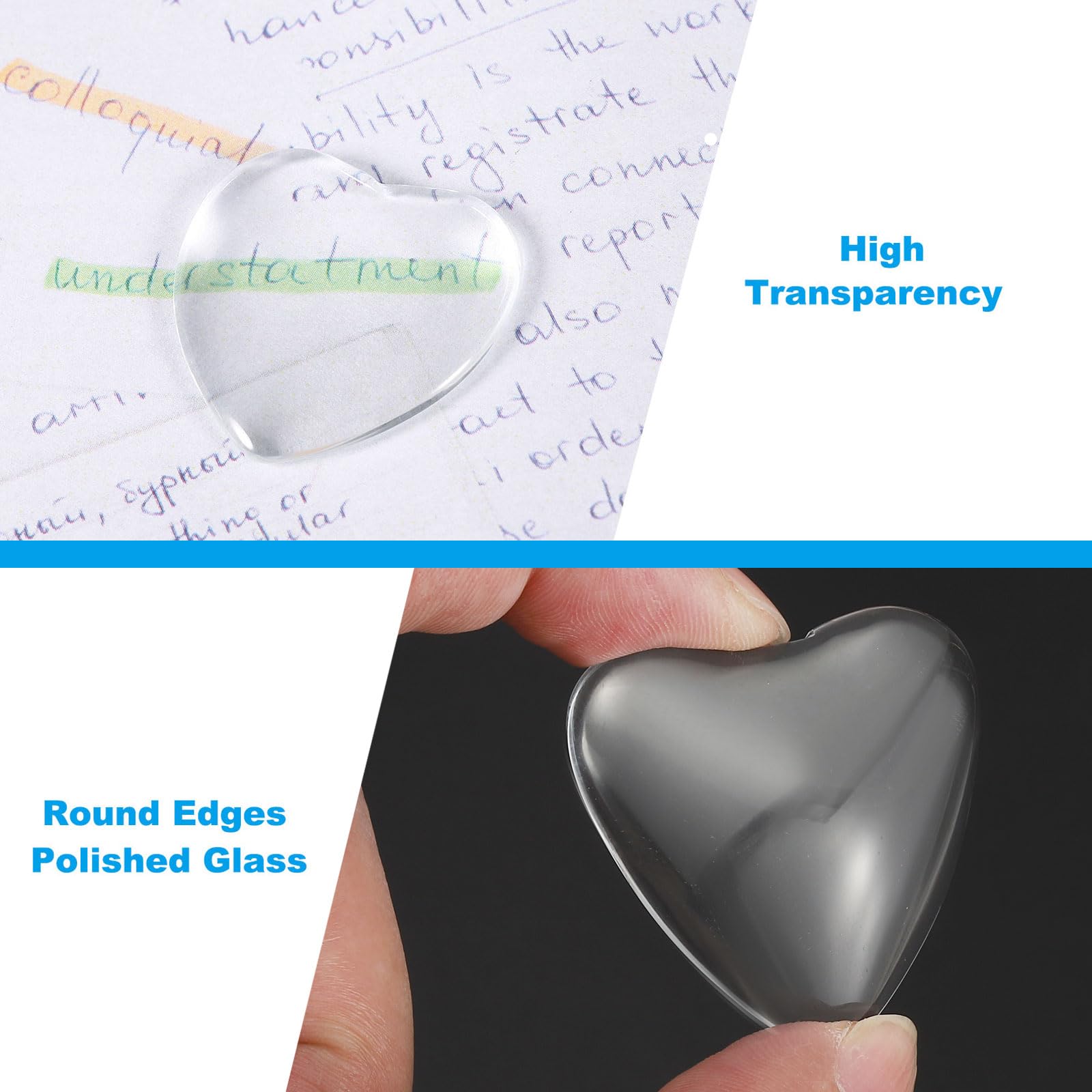 PATIKIL Transparent Glass Cabochons, 8Pcs 35x34mm Heart Shaped Glass Dome Tiles for Photo Pendant Jewelry Making Clear - Image 4