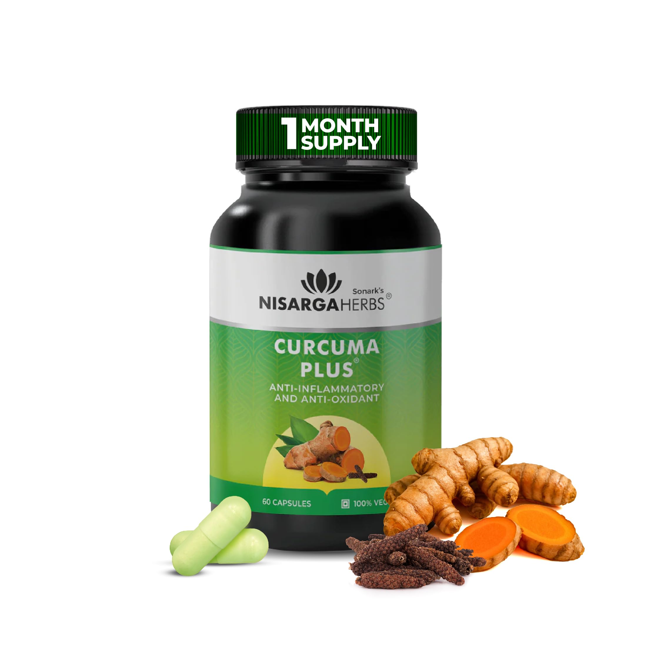 Nisarga Herbs, Ayurvedic Curcumin, Turmeric Curcumin With 295% more bioavailability - 60 Capsules-image-37