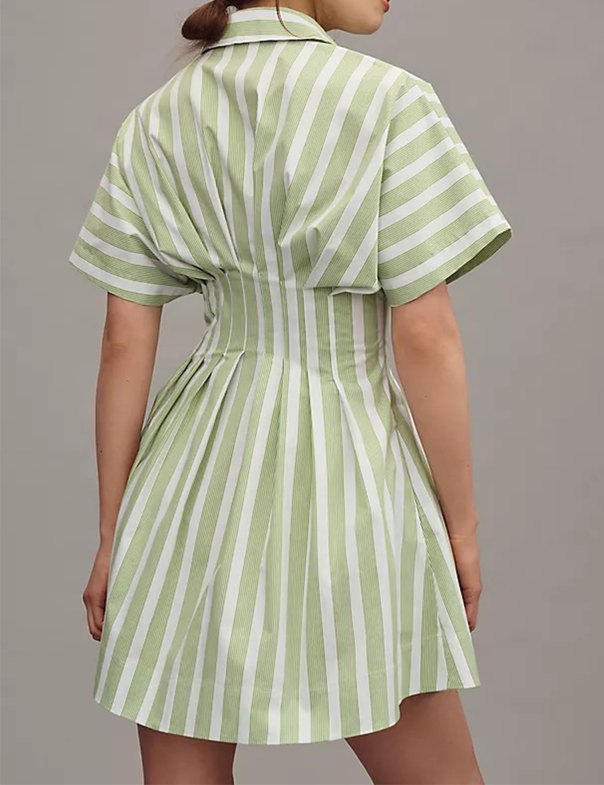 Vestido camisero de verano con botones para mujer, de manga corta, plisado, vestido corto, casual, acampanado, con corsé