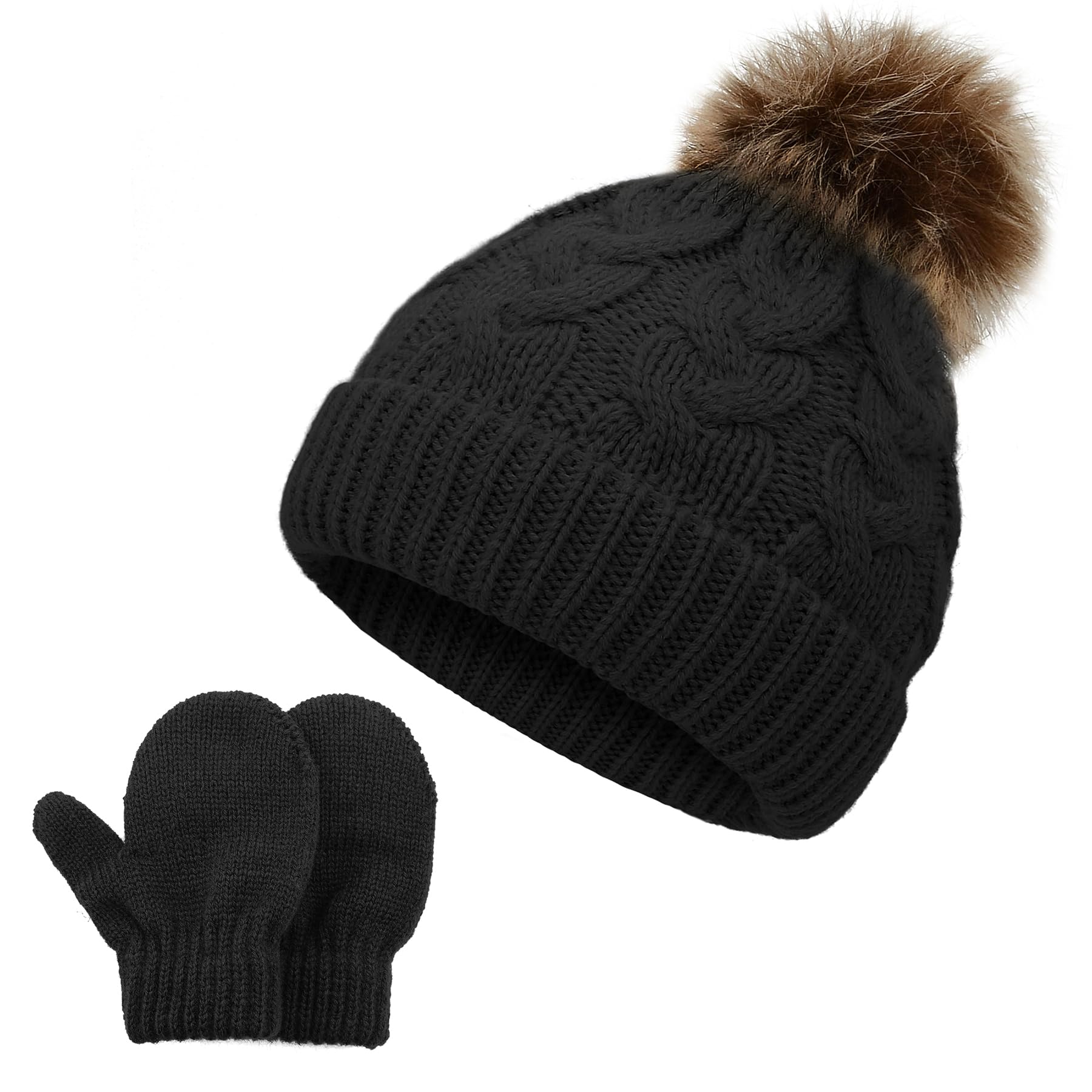 Zando Baby Winter Hat and Mitten Set Warm Knit Toddler Beanie for Boy Girls