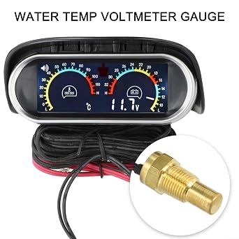 2 In 1 Digital Lcd Water Temperature Gauge And Voltmeter With M10 Sensor For Car Truck Dc 9v To 36v System Black Sunshield Display Anti Vibration Design Easy Install Kit For Engine Monitoring