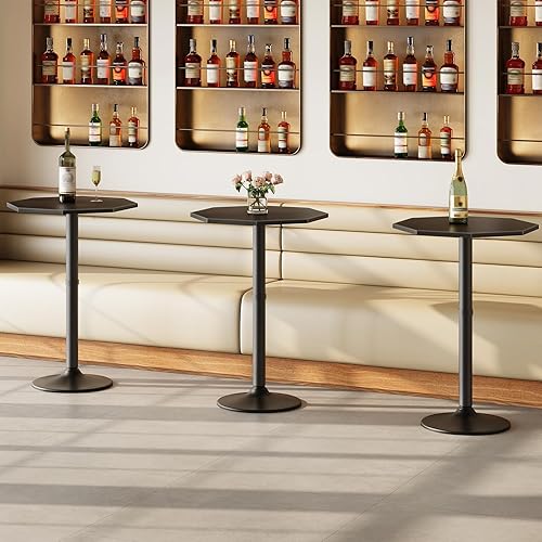 Miniatura 5 de HOOBRO Mesa de bar negra, mesa de pub moderna con base de metal resistente, mesa de cóctel octogonal de altura de barra, para cocina, sala de estar,