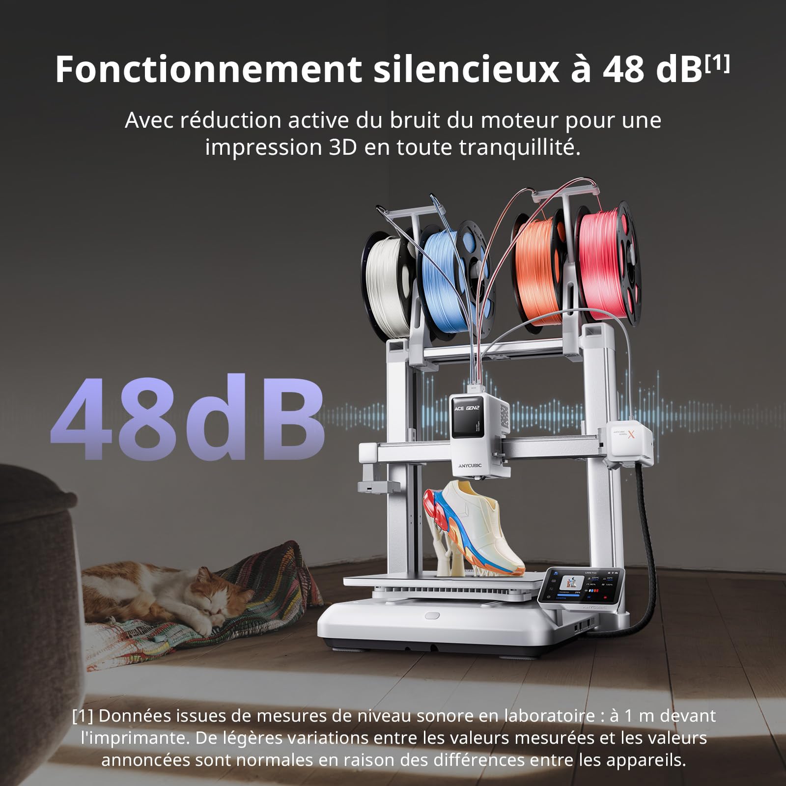 Anycubic Kobra X Imprimante 3D, Impression Rapide à 600 mm/s, Force d'extrusion adaptative Imprimer du Filament Souple et Dur, Impression à Distance Intelligente, Impression 4 Couleurs pour Débutant