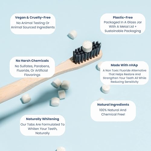 Miniatura 8 de Vital Tabletas de pasta de dientes blanqueadora de menta y carbón con nano-hidroxiapatita  62 tabletas  Pasta de dientes ecológica  Sin plástico y