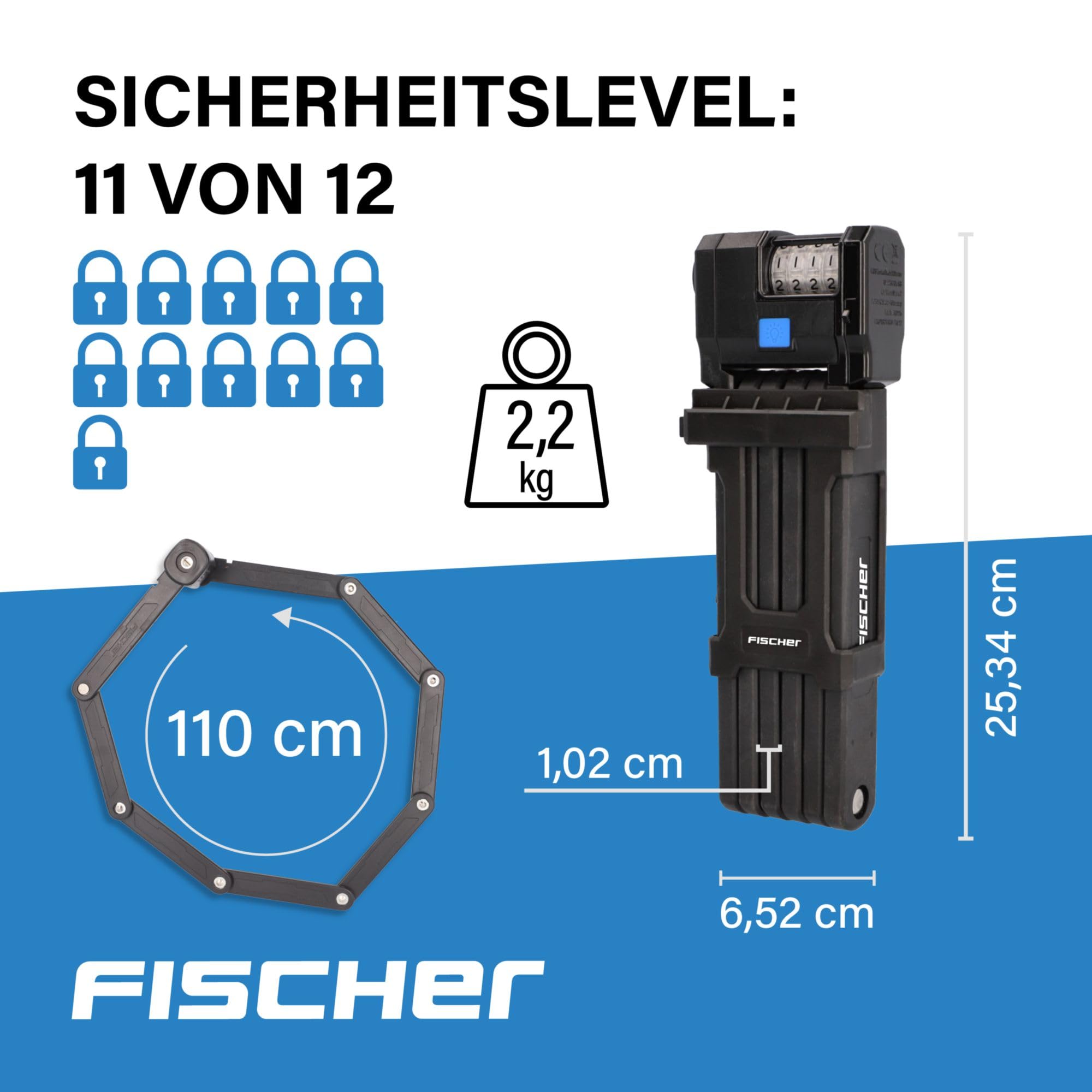 Image secondaire de Antivol Pliable Fischer PROTEC Plus FN110 pour Vélo avec Serrure à Combinaison - Noir