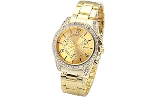 Unisex Gold Fashion Womens Mens Crystal Accented Analog Quartz Bracelet Watch