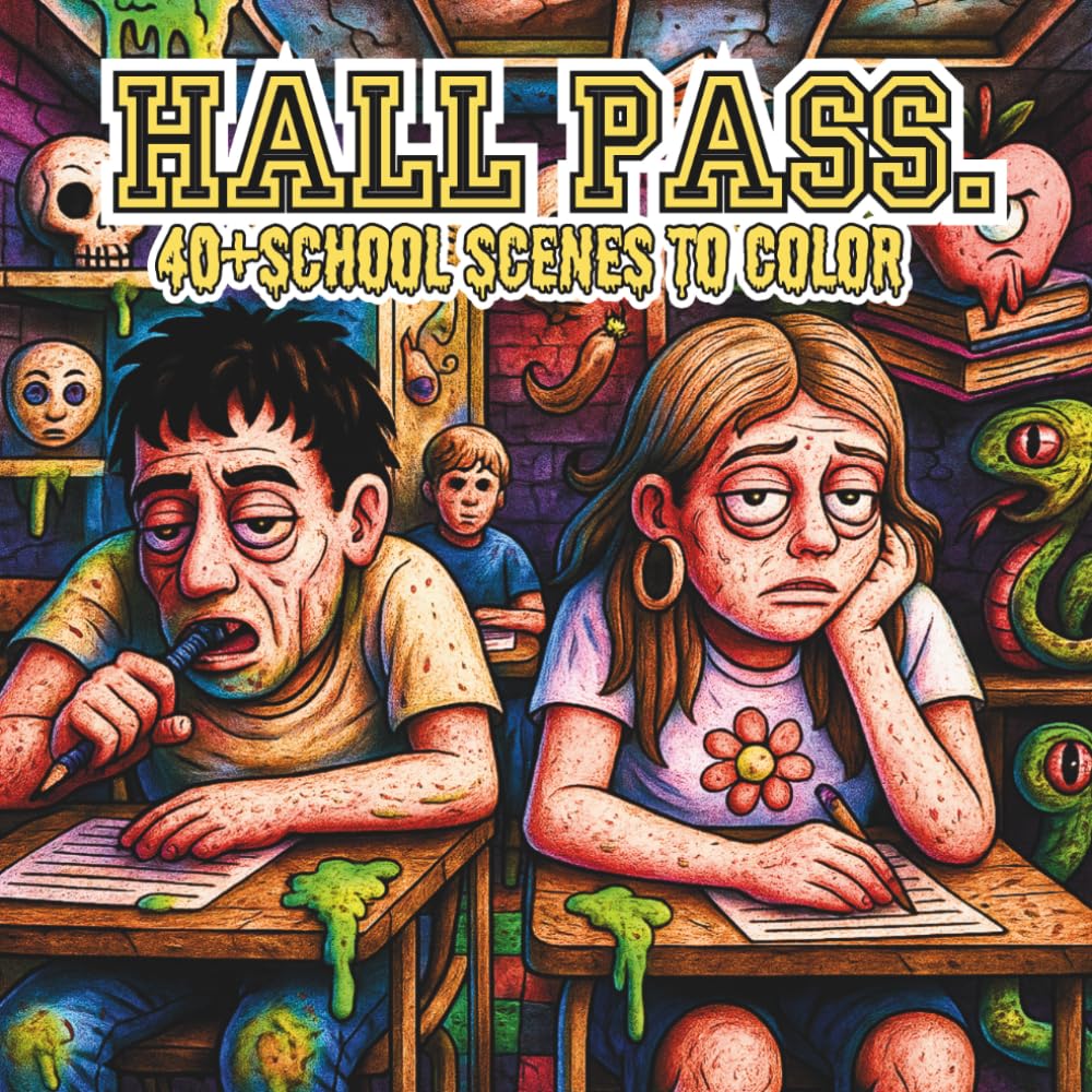 Hall Pass.: A Lowbrow Pop Art Coloring Book of School Hallways, Lockers, and Everyday Rebellion (Lowbrow Chaos Coloring Book for Adults)