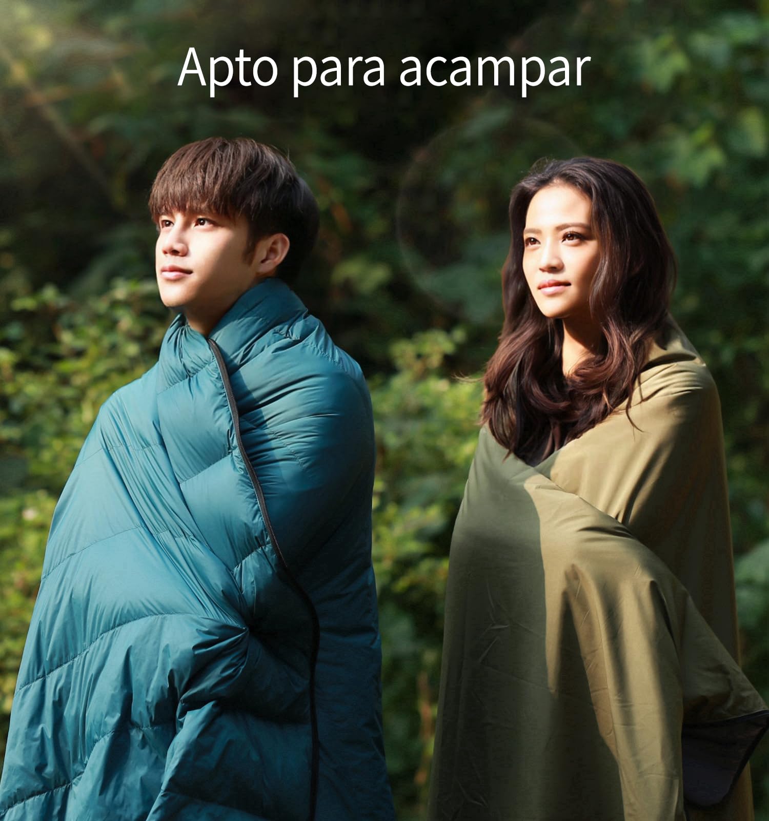 Saco de Dormir combinable Litume de plumón, 565g, 15°C, Ligero, Compacto para Adultos, Saco de Dormir Doble, para mochileros, Camping, Familia, Compacto con Bolsa de Almacenamiento(Verde Azulado)