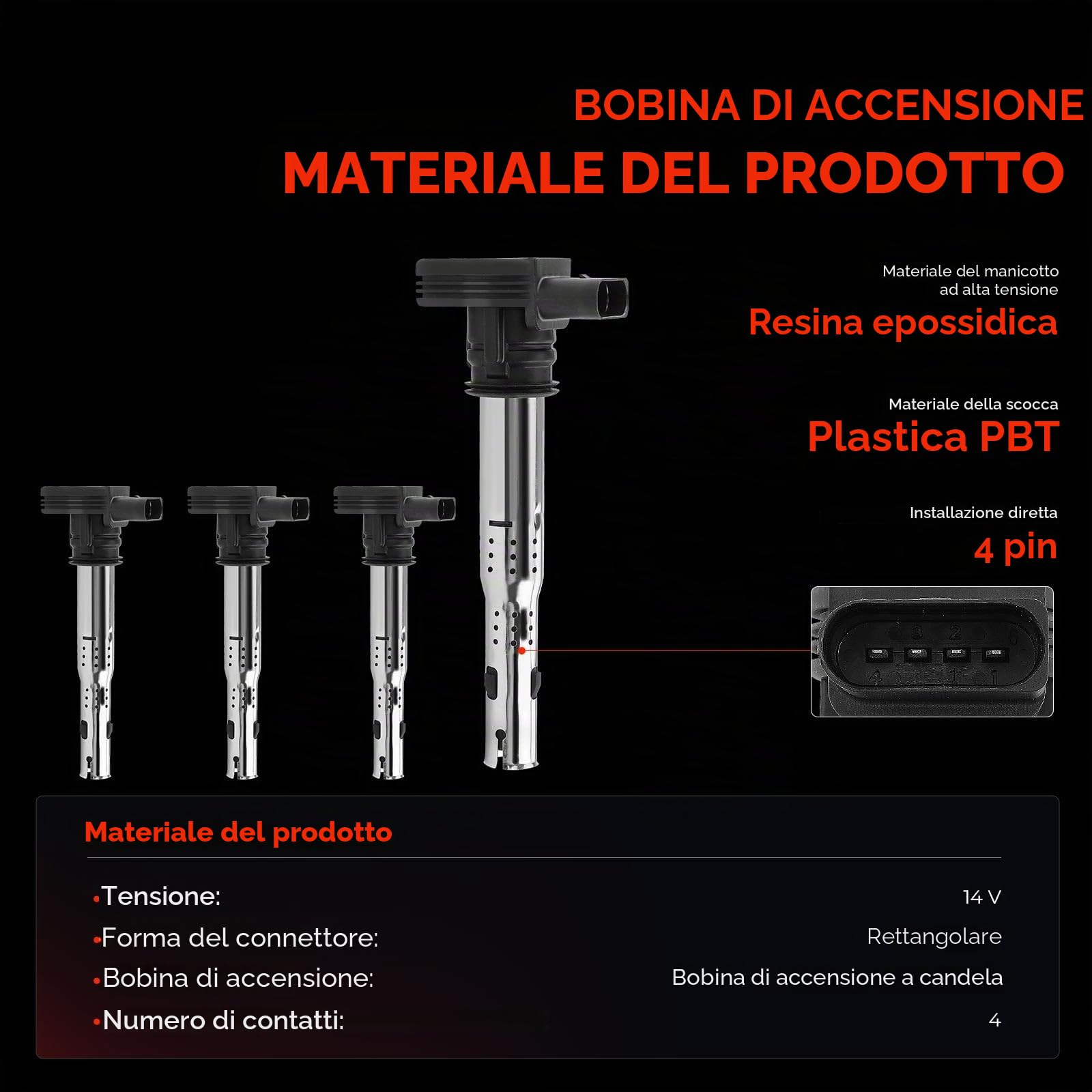 Frankberg 4 bobine di accensione + 1 candela | Compatibile con: Altaea XL 5P5 5P8, T.o.u.r.a.n 1T1 1T2, Golf Plus 521 5M1, O.c.t.a.v.i.a II 1Z3, TT 8J3