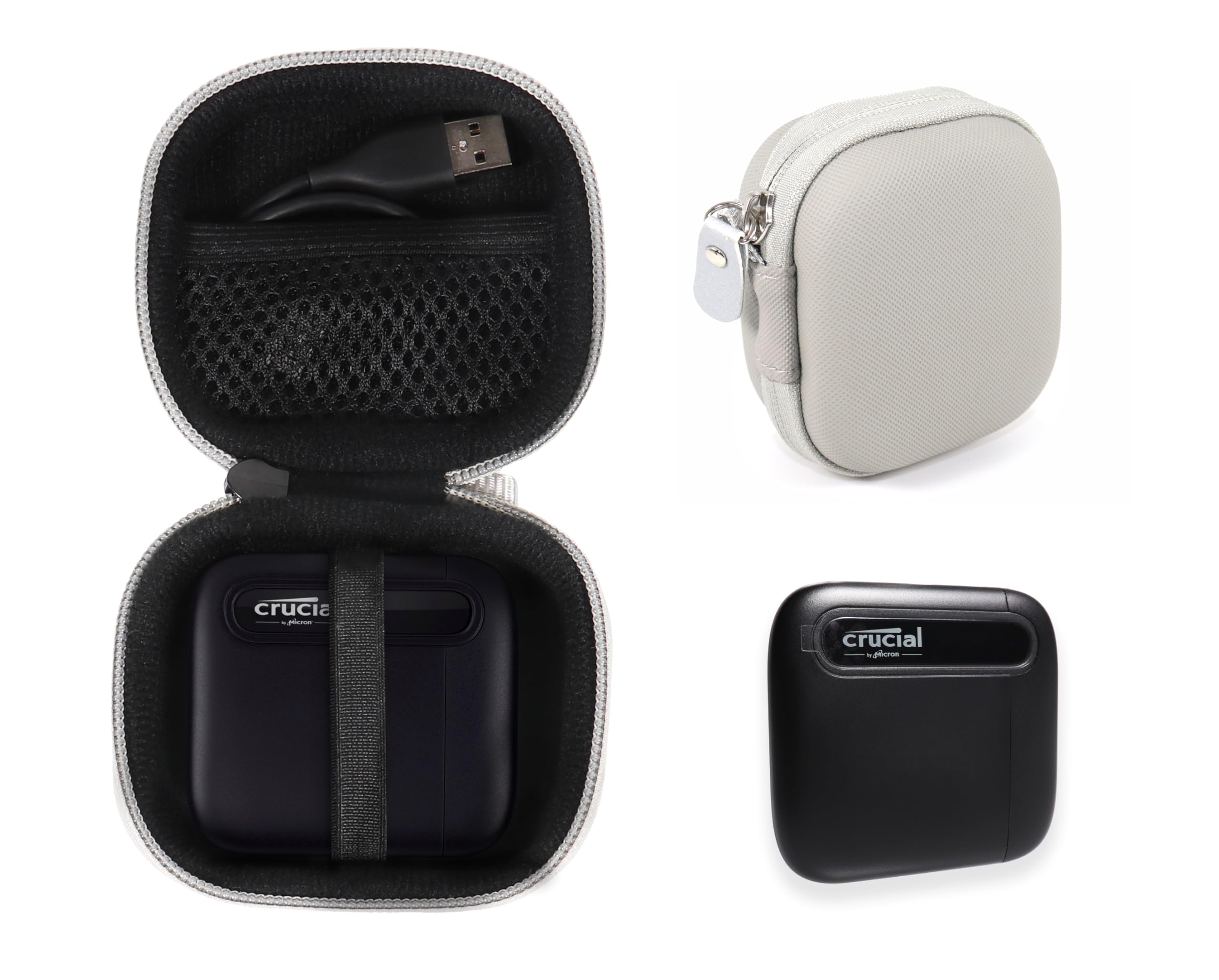 CaseSack Case for Crucial X6 500GB, 1TB, 2TB, 4TB Portable SSD, Handy Organizer (Gray)