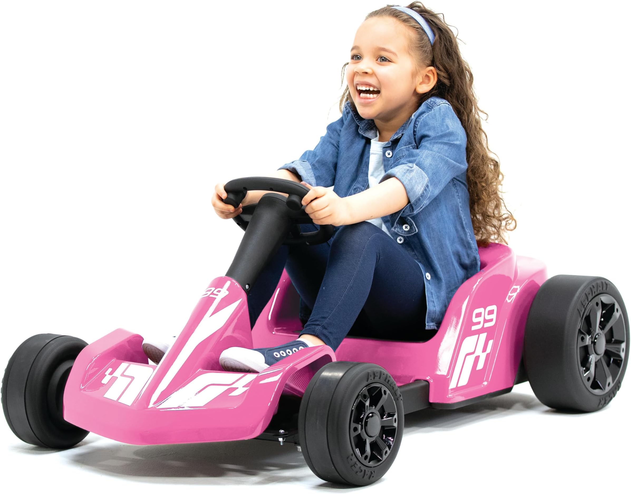 ReadyGO 12V Asphalt Racer Go Kart, Battery Powered Ride-on, High Speed Mode (5 MPH) - Pink