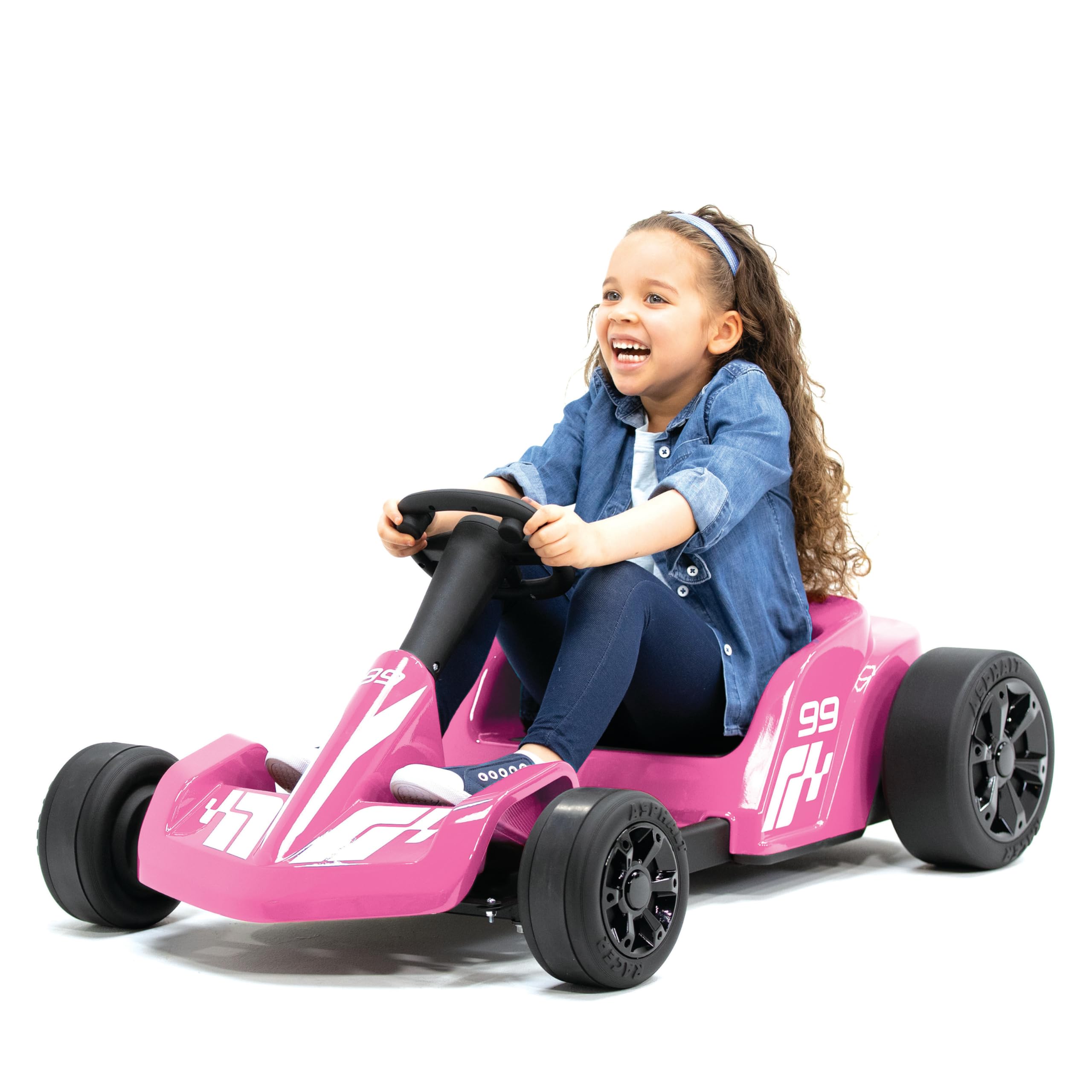ReadyGO 12V Asphalt Racer Go Kart, Battery Powered Ride-on, High Speed Mode (5 MPH) - Pink