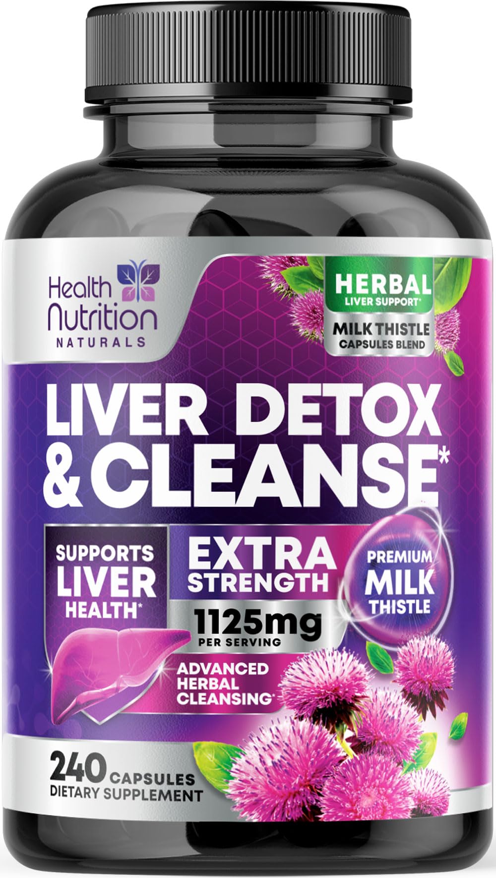 Liver Cleanse Detox & Repair Supplement - 1100mg Herbal Liver Complex - Milk Thistle with Silymarin, Dandelion, Artichoke Extract, Turmeric & Beetroot - Natural & Gentle Liver Support - 240 Capsules