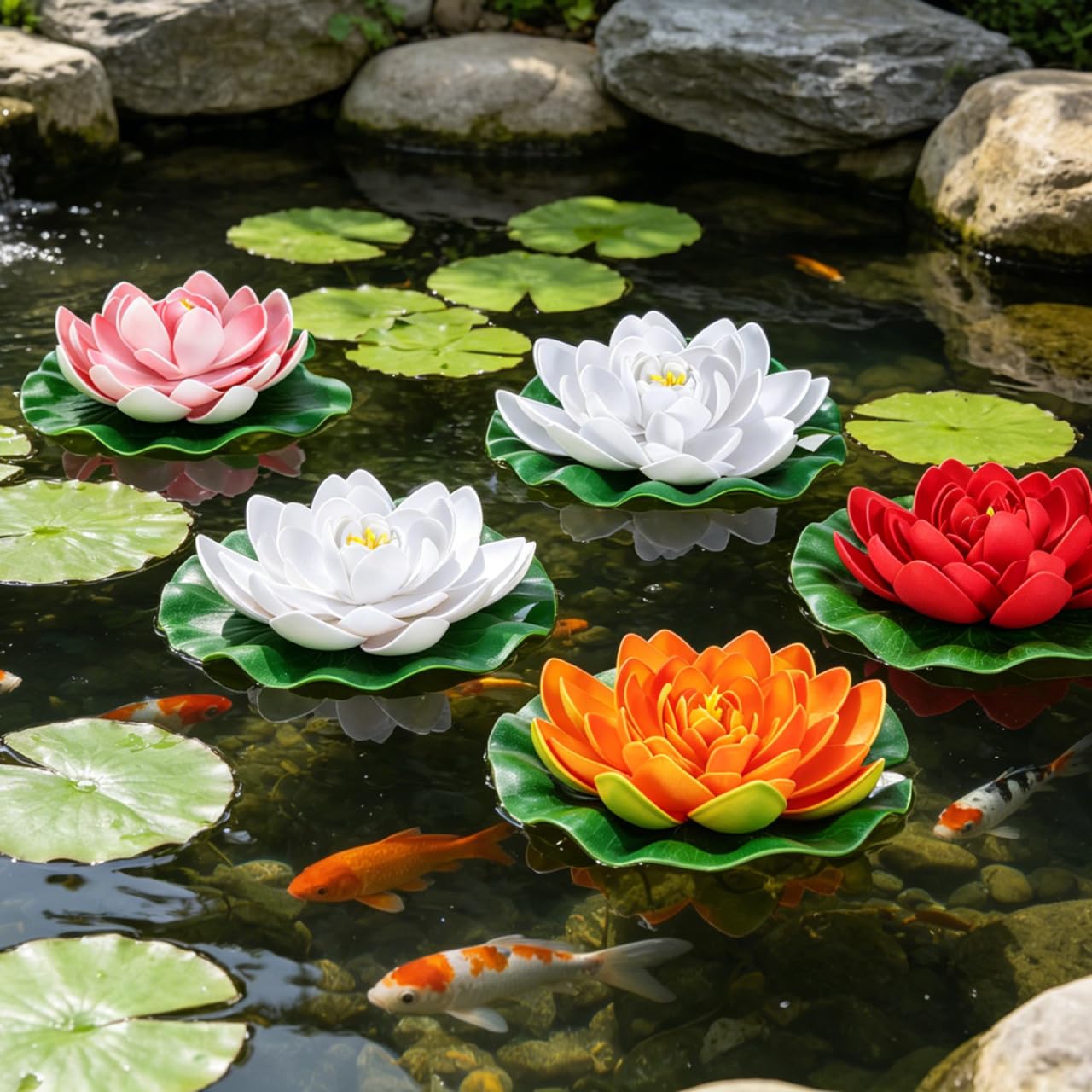 Amosfun 4 Stück Schwimmende Künstliche Lotusblumen Und Seerosen 17 cm Pu Teichdeko Für Garten Aquarium Terrasse Natürliche Wasserpflanzen Dekoration