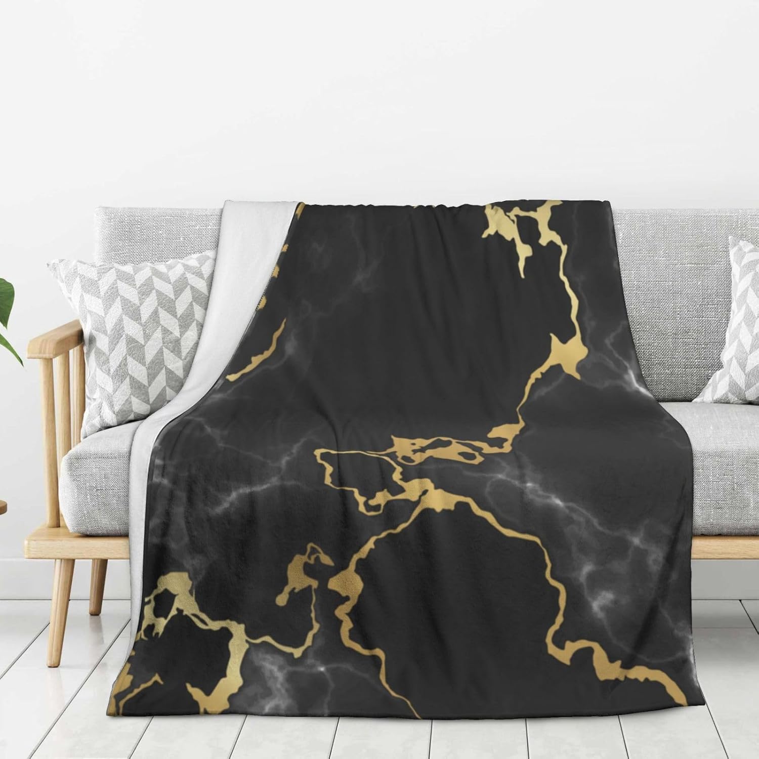 Black Marble Throw Blanket for Bed Sofa Couch Fleece Blankets Lightweight Soft Cozy 50"x40" - Image 6