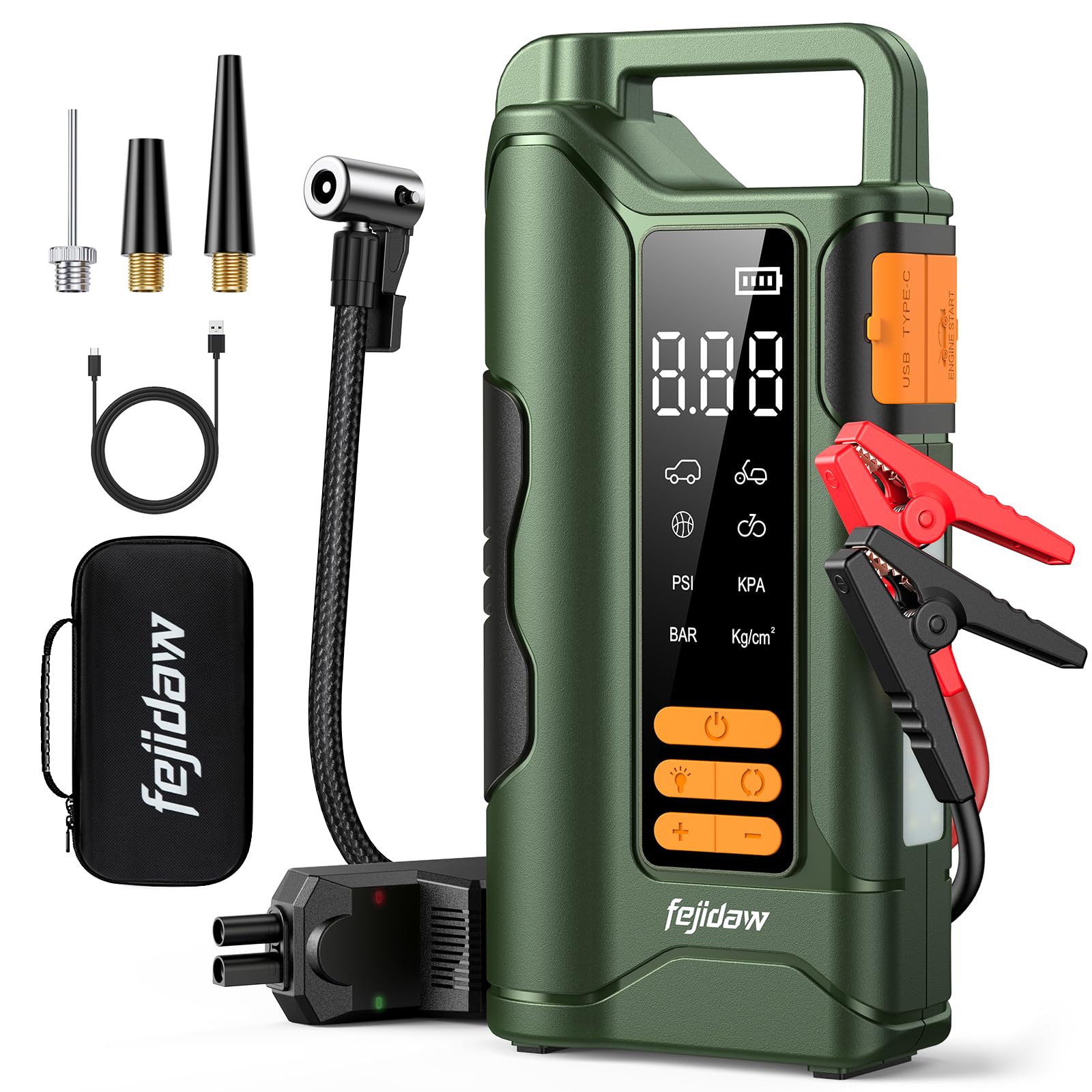 Jump Starter with Air Compressor 5000A Car Battery Jumper Starter 16000mAh Battery Jumper Starter Portable for 10L Gas