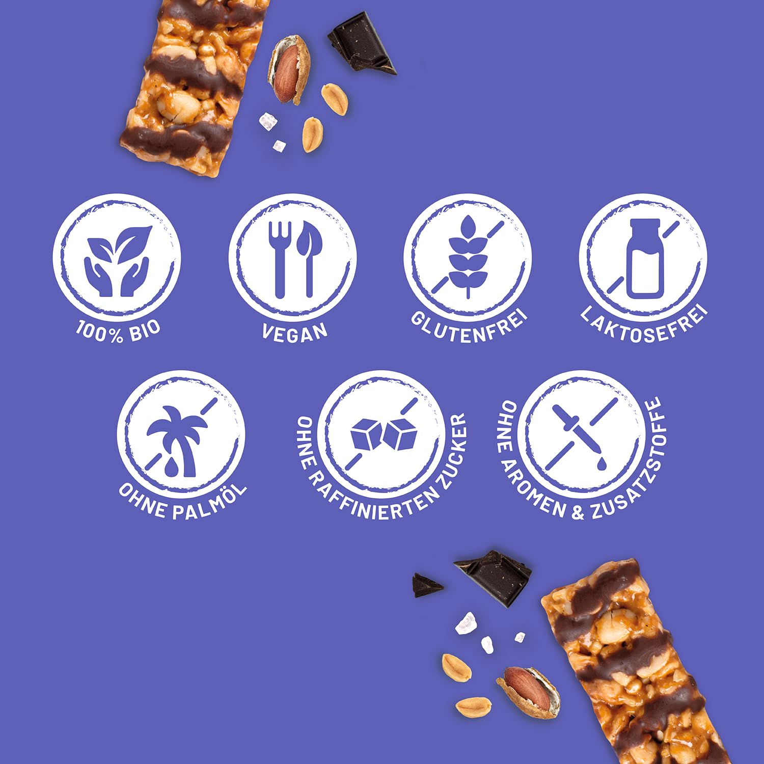 foodloose Bio-Nut&Choc Riegel Peanut Crush | Vegane, laktose- und glutenfreie Bio-Nussriegel ohne raffinierten Zucker | Dunkle Schokolade, Erdnuss & Meersalz | Vorteilspack (24 Riegel x 35g)