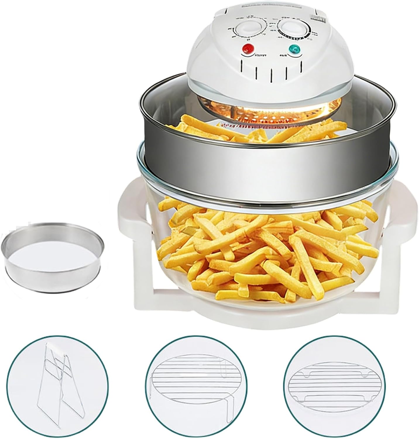 17QT Glass Air Fryer Halogen Convection Oven, Large Capacity Countertop Airfryer with See-Through Window, Adjustable Temperature 32°F-482°F, Timer, Roaster Broiler Toaster