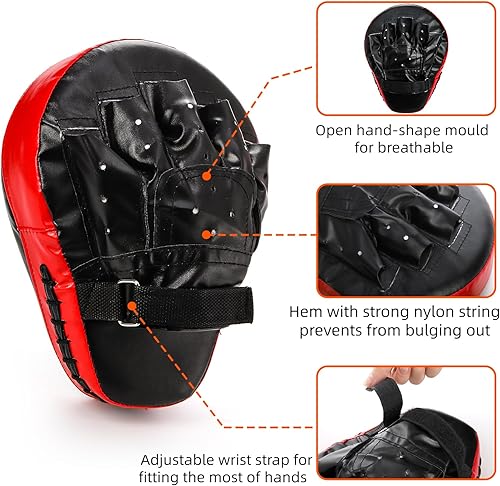 Miniatura 3 de ZOOFOX Juego de guantes de boxeo 2 en 1, almohadillas de boxeo curvas, almohadilla de mano de entrenamiento Taekwondo Kick Pad para principiantes,