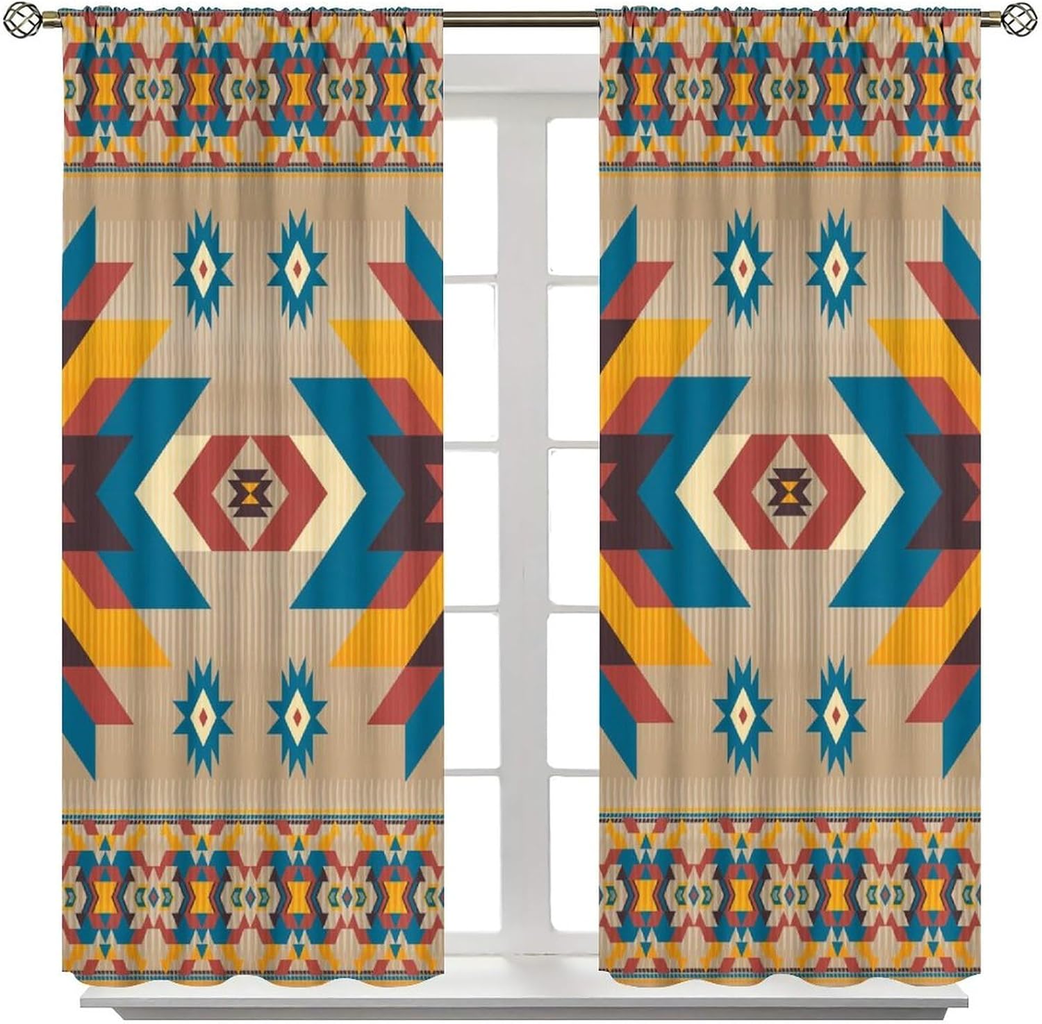 Aztec Blackout Curtains, Tribal Geometric American West Aztec Country Style Window Treatments for Bedroom Living Room Privacy Curtains 42x63 Inch