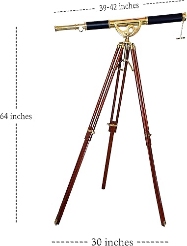 Miniatura 6 de Telescopio marino vintage de latón brillante náutico negro cubierta de cuero negro solo barril marrón madera ajustable piso trípode antiguo hecho a