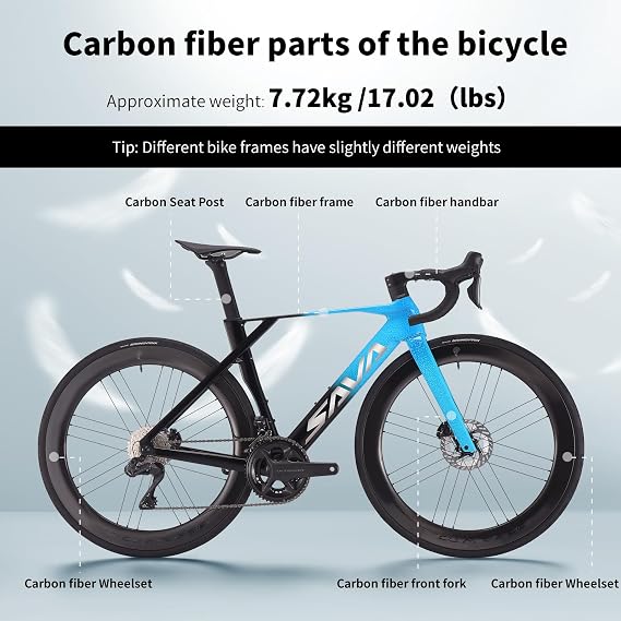 SAVADECK SLR8-Ultegra Full Carbon Road Bike, Carbon Fiber Frame Racing Bicycle with Shimano 105 R8170 24S Groupset and WTO 60 Wheelset, Hydraulic Disc Brakes, Ultra-Light Carbon Bike for Adults