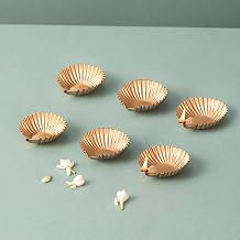 Nestroots Floral Motif Diya Set | Pack of 6 Small Decorative Lamps in Lustrous Metal, Ideal for Lighting Up Spiritual Spaces, Celebrating Cultural Festivities, and Performing Rituals