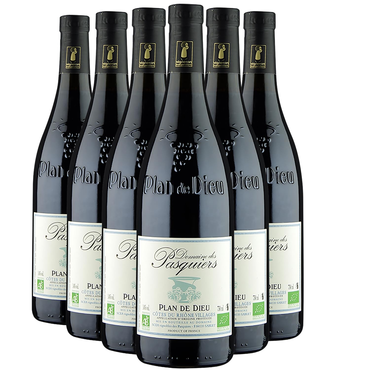 Côtes du Rhône Villages Plan de Dieu Rotwein 2023 - Bio - Domaine des Pasquiers - g.U. - Rhonetal Frankreich - Rebsorte Grenache, Syrah, Cinsault - 6x75cl