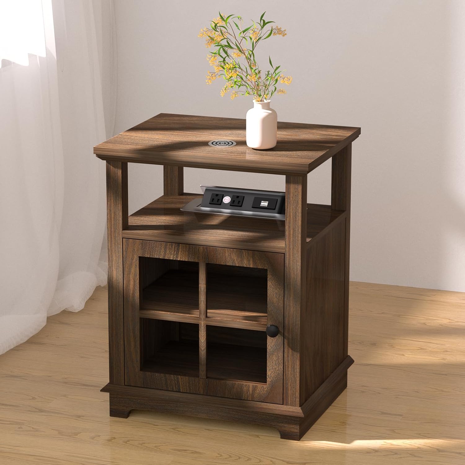 FAGAGA End Table with Charging Station, Side Table with