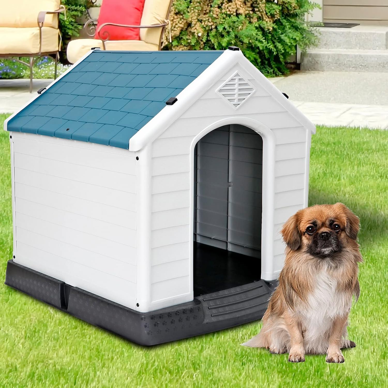 ZENY 34Inch Large Plastic Dog House - Water Resistant Dog Kennel for Small to Medium Sized Dogs All Weather Indoor Outdoor Doghouse Puppy Shelter