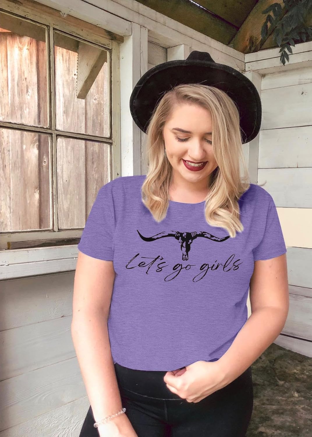 Let's Go Girl Shirt Women Western Bleached T-Shirt Retro Country Music Tee Shirt Cowgirls Shirts Short Sleeve Tops image 2
