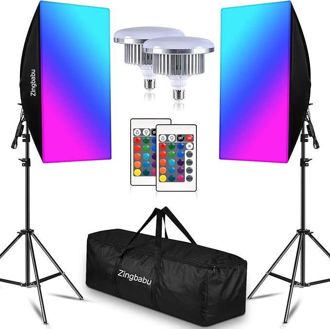 LED Softbox Lighting Kit, Zingbabu 20'' x28'' RGB Softbox Kit with 3200
