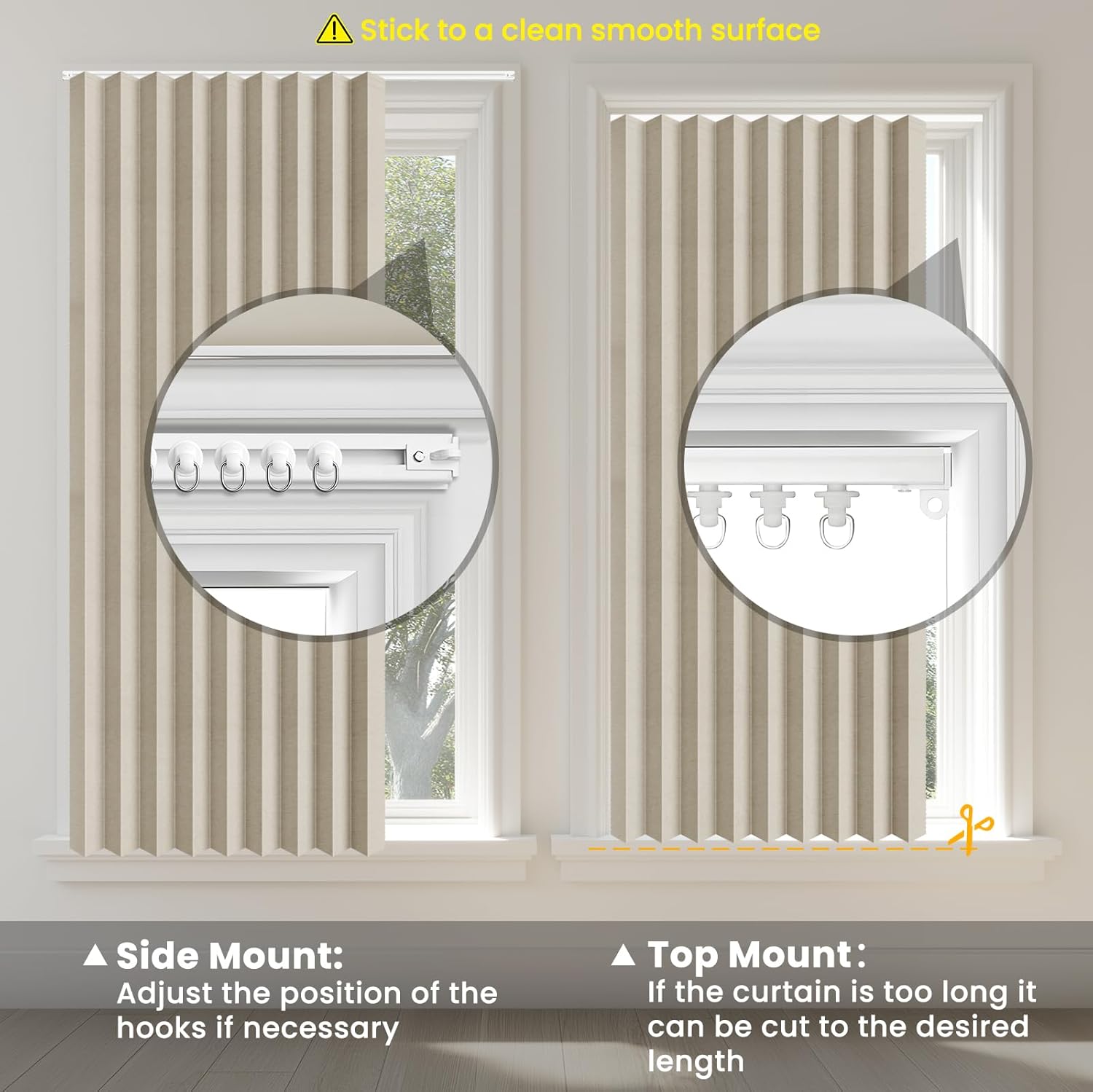 Window Shades No Drill, Includ Adhesive Track (Cream, 1 Panel, W42 x L60 inch) for Bedroom, Living Room, Kitchen, Bathroom, Home Office