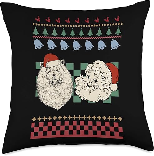Santa Claus Chow Chow Dog Lovers Family Xmas Vintage Santa Chow Retro Ugly Christmas Dog Mom, almohada de vacaciones, 18 x 18 pulgadas, multicolor